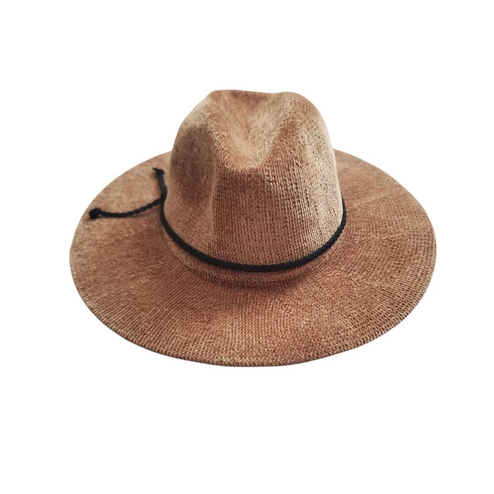 Britt’s Knits Getaway Panama Hat Brown Foldable Chenille Women's NWT